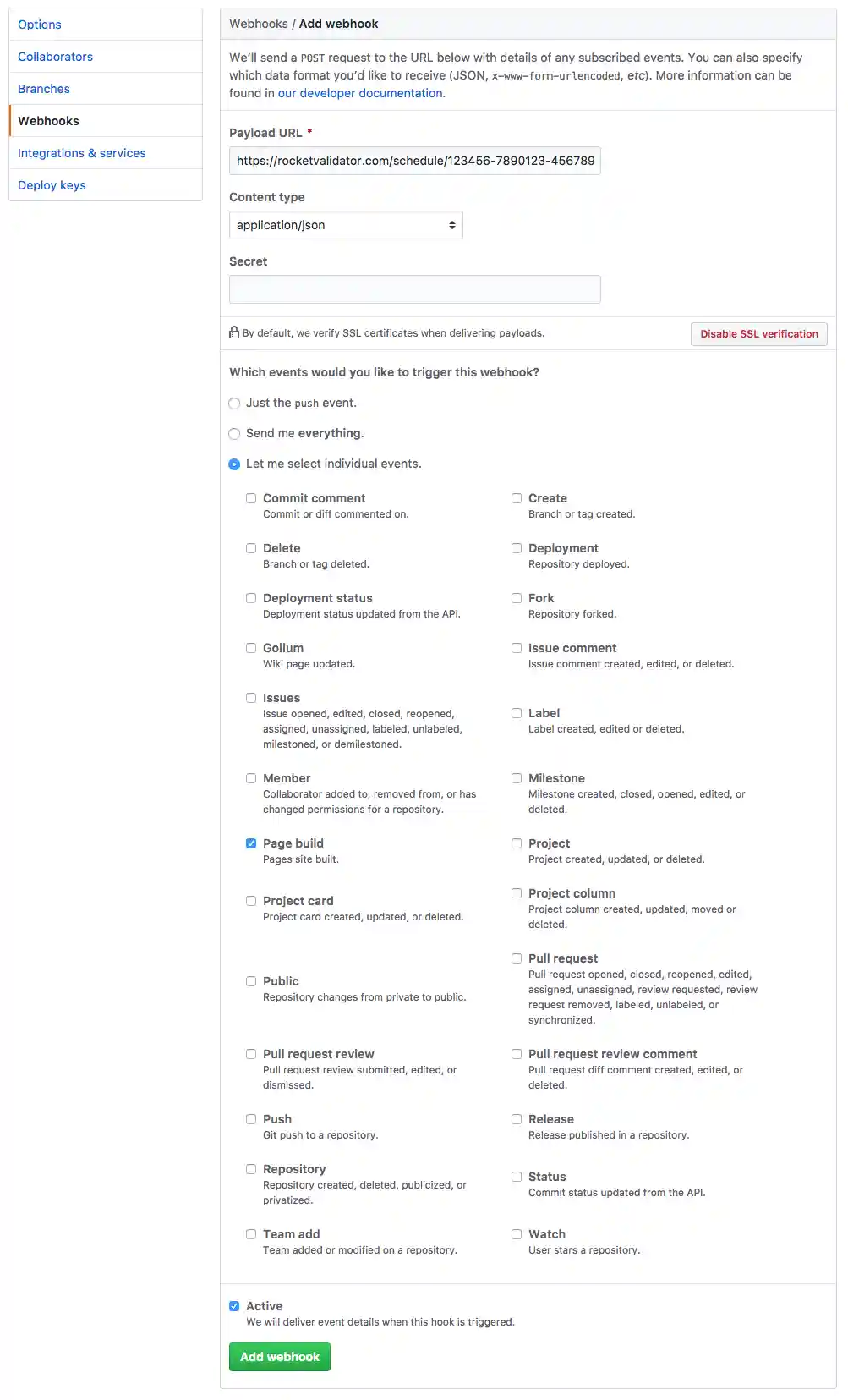 Github pages screenshot