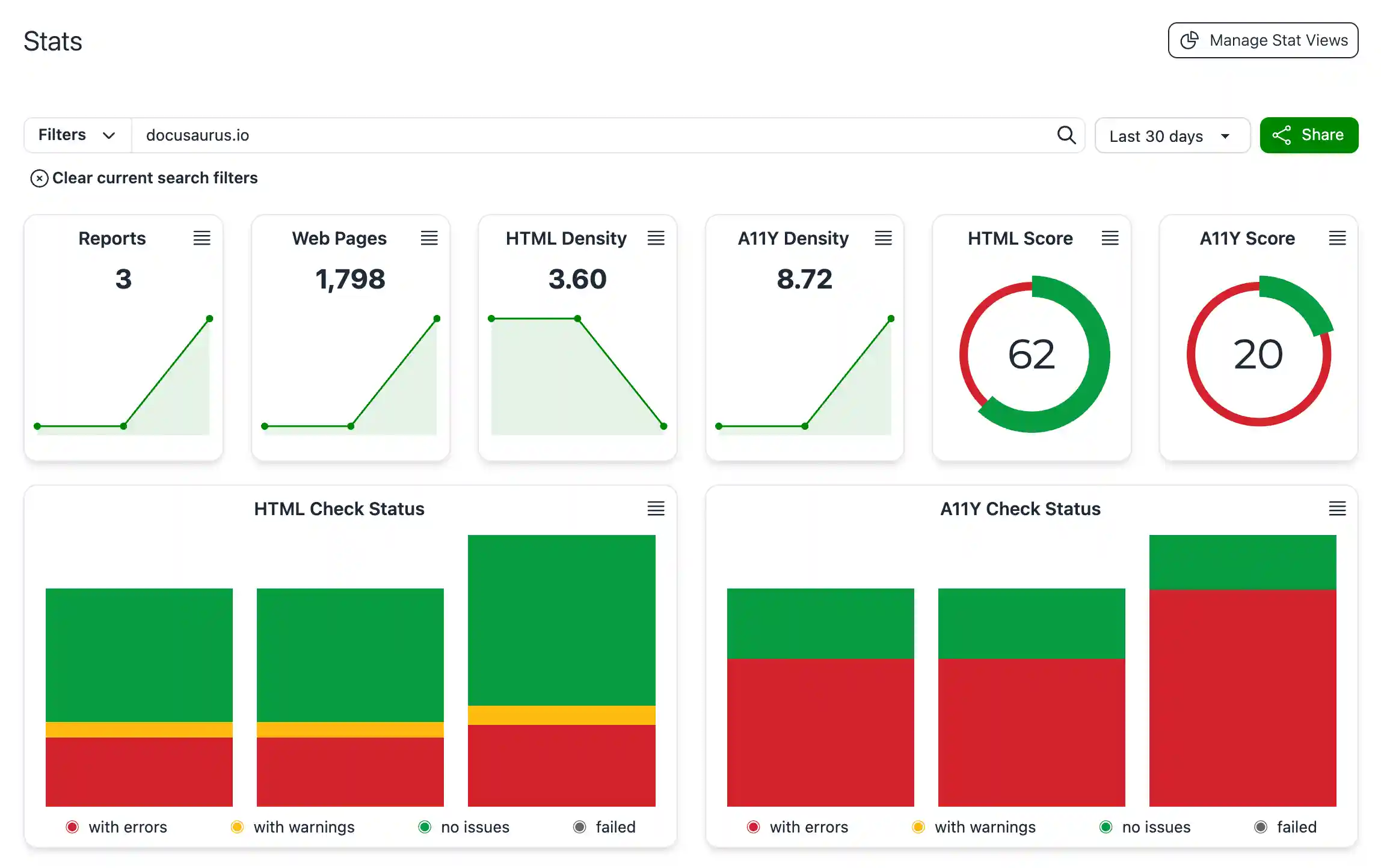 Stats filters with Share button
