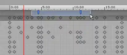 A selection box selects two consecutive Animation Events along the Event Line.
