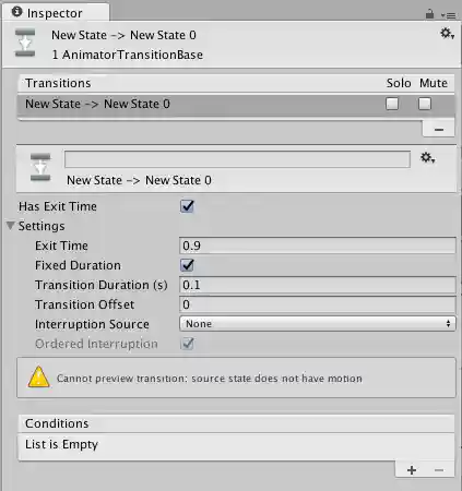 Tranisition properties in the Inspector window.