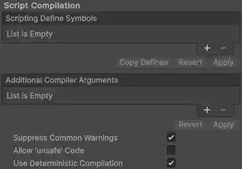 Script Compilation settings for iOS.