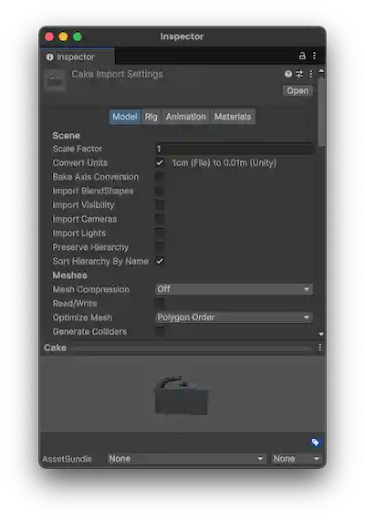 The Import Settings window
