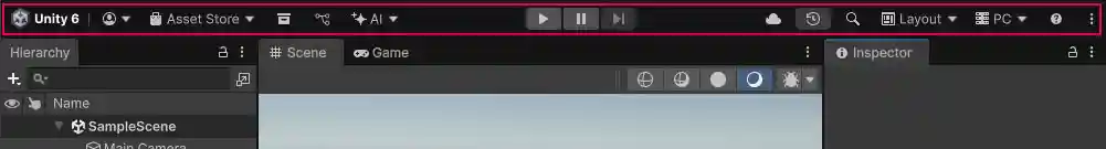 The Toolbar appears at the top of the Editor