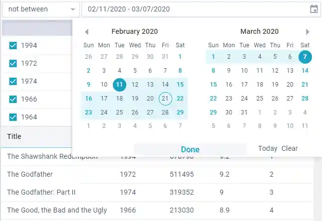 Webix Filter DateRange
