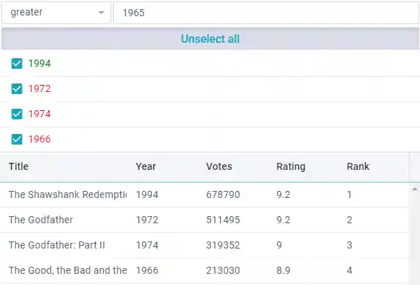 Webix Filter Template