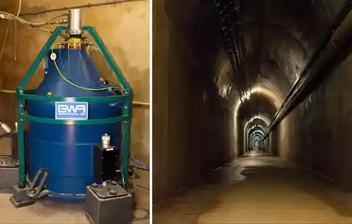 The superconducting gravimeter resides underground in the Membach station in eastern Belgium.