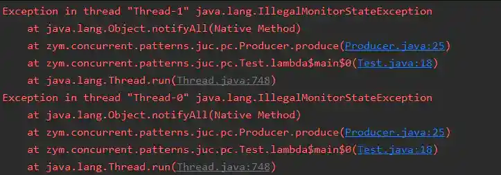 调用notifyAll 但是并没有拥有指定的监视器