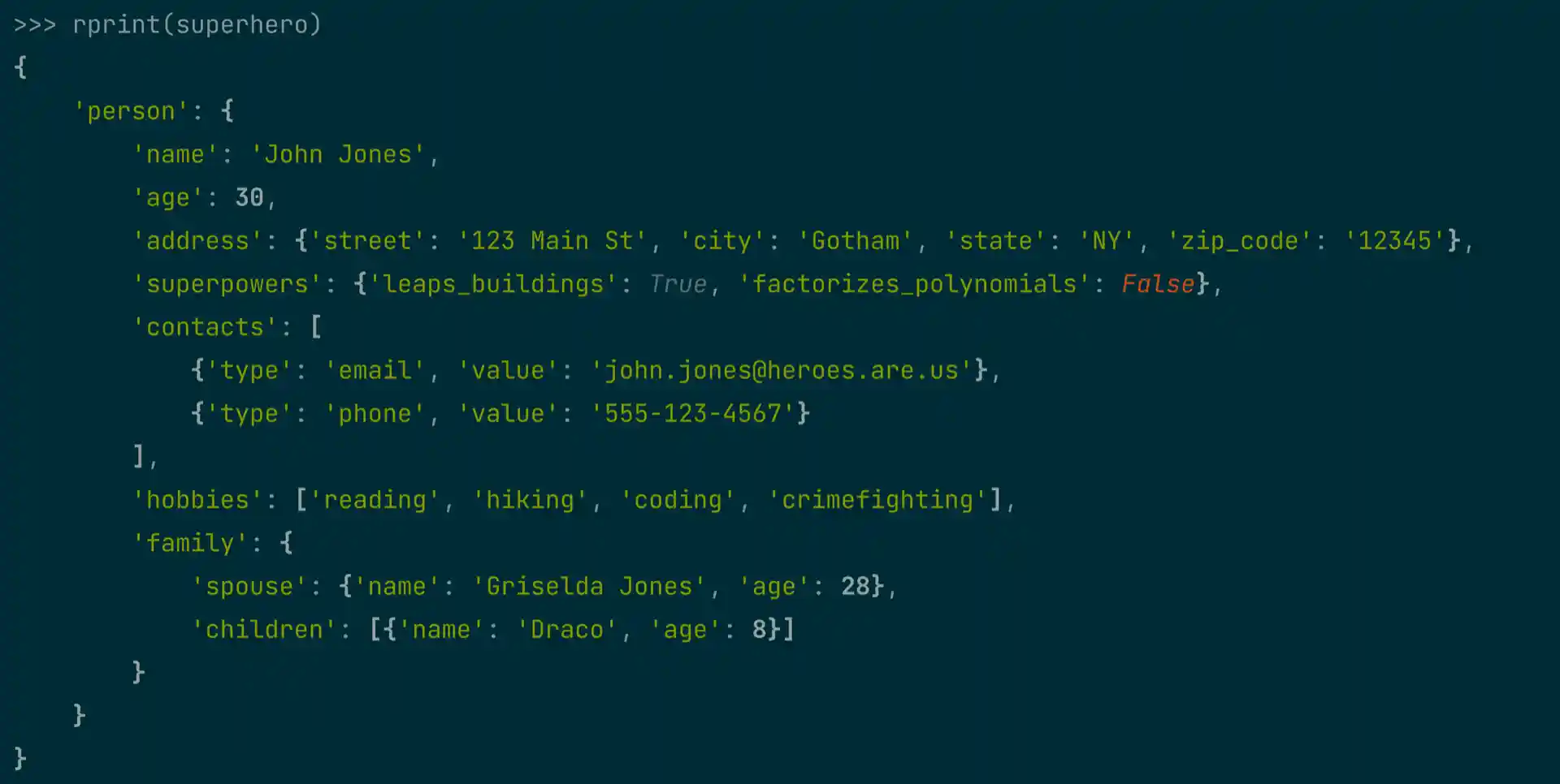 Complex data structure with syntax highlighting
