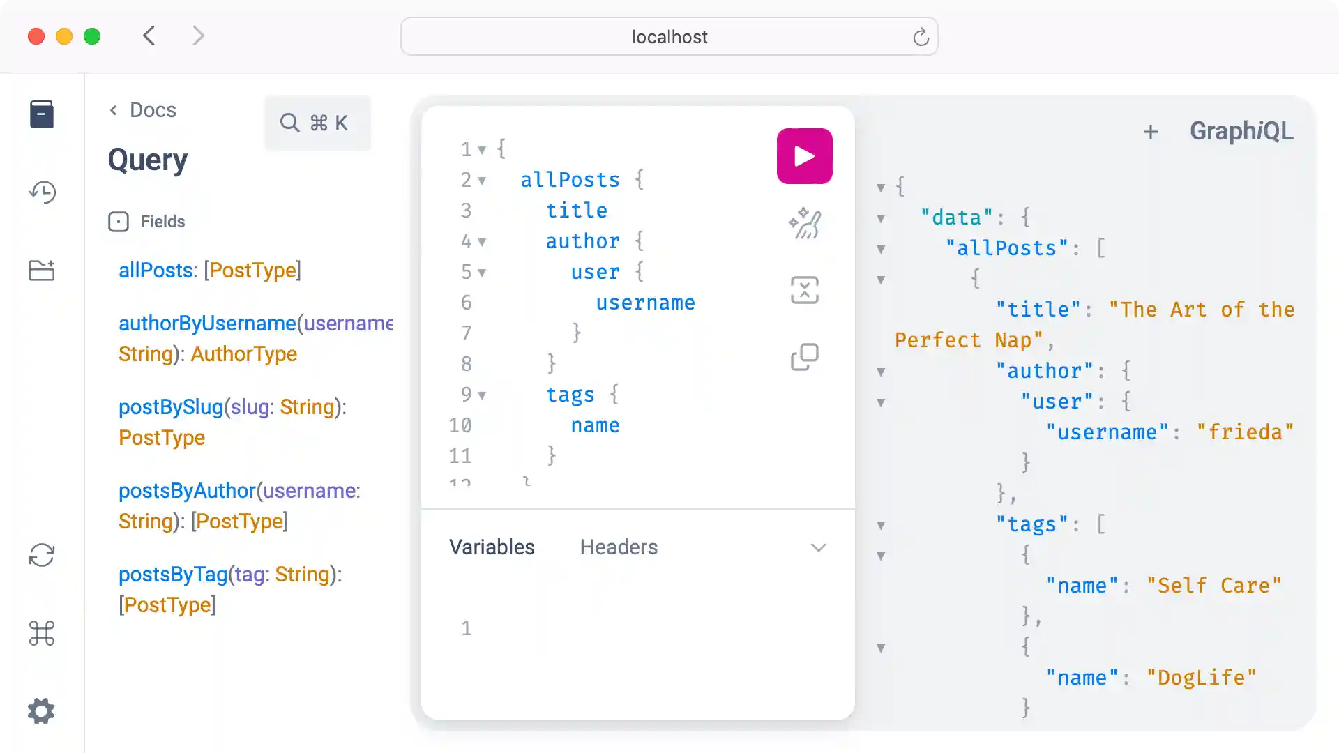 The GraphiQL Platform with an example query