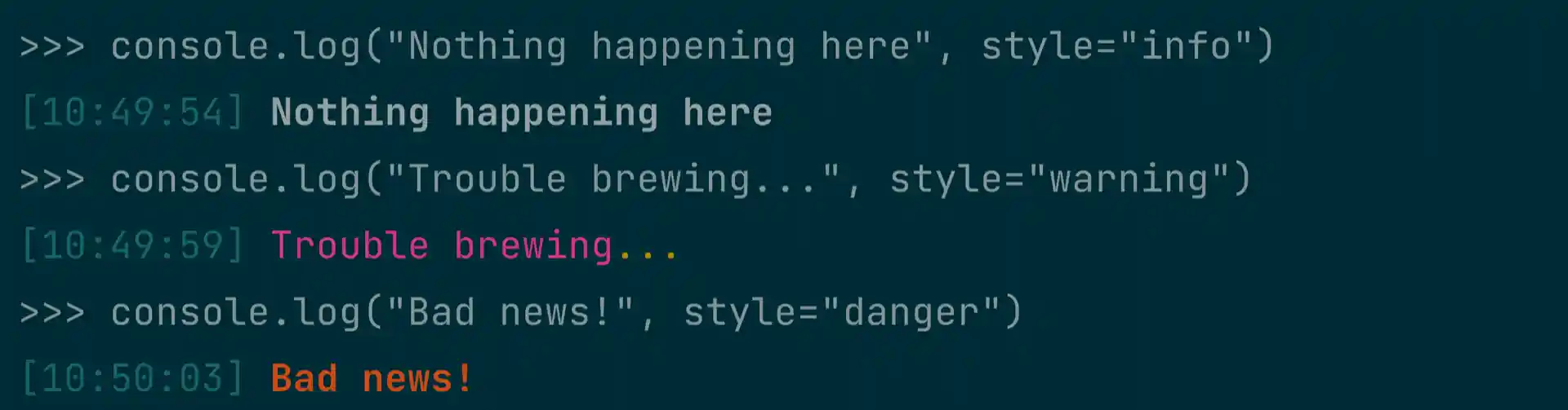 Log output showing custom theme