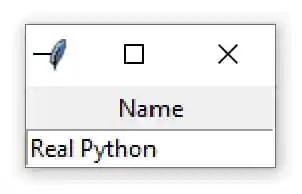 A Tkinter window containing an Entry widget with the text "Real Python"
