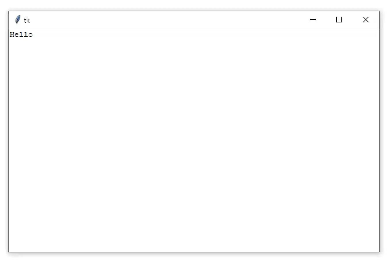 A Tkinter window containing a Text Box widget with the text "Hello"