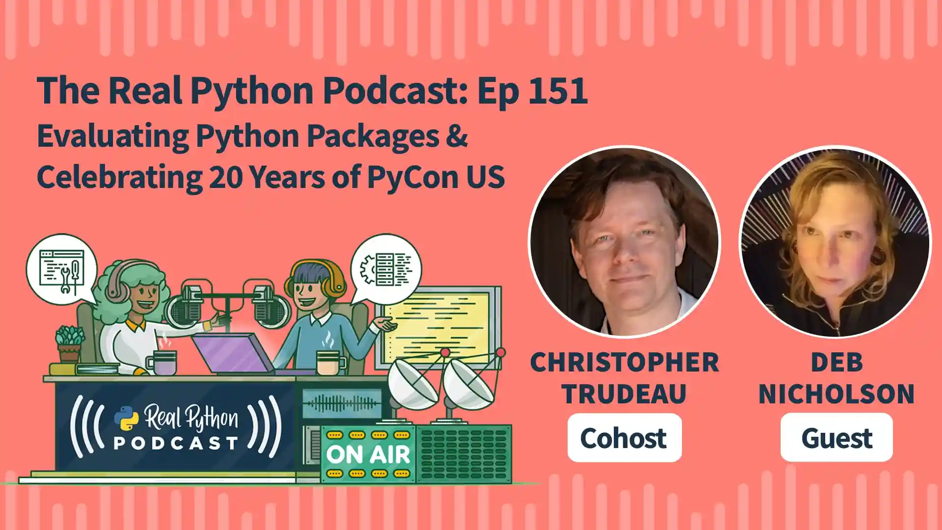 Title image for Evaluating Python Packages & Celebrating 20 Years of PyCon US (Real Python Podcast Episode #151 Title Artwork)