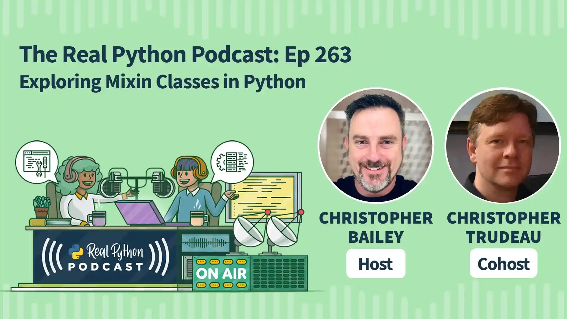 Title image for Exploring Mixin Classes in Python (Real Python Podcast E263 Title Image)