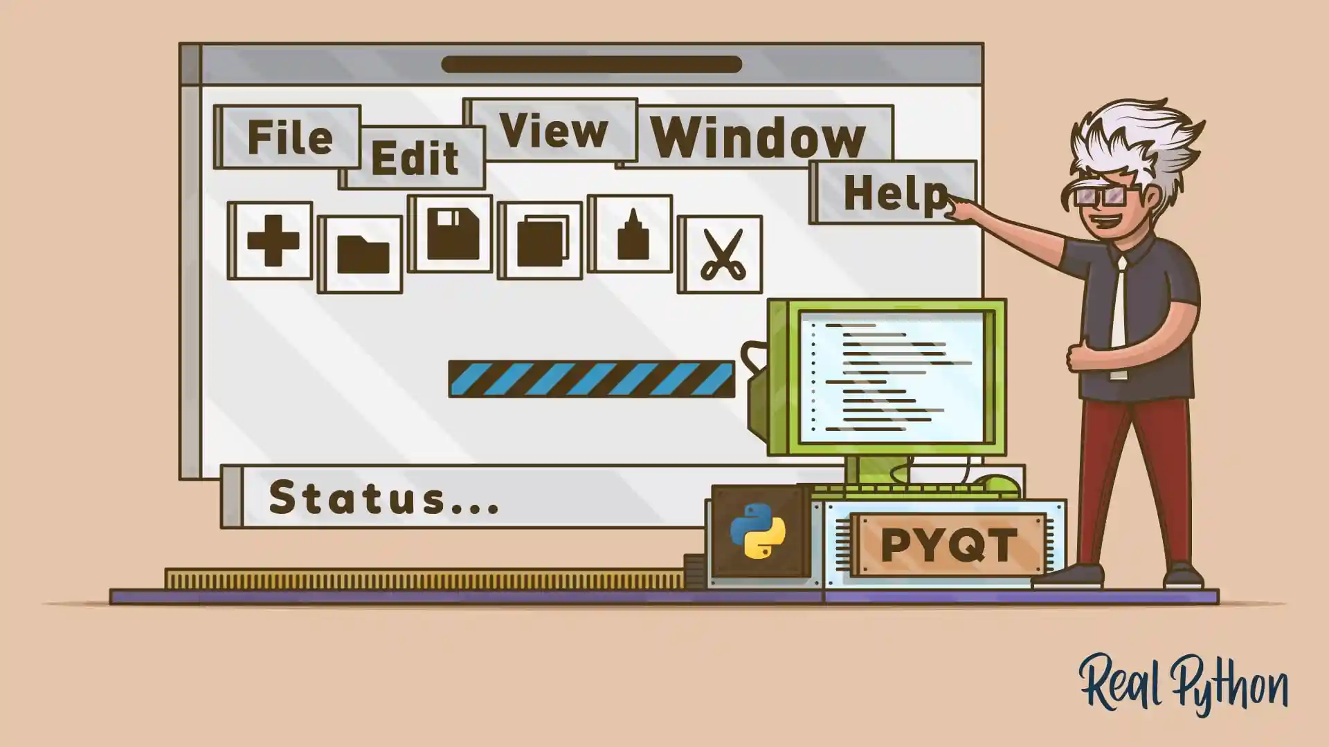 Title image for Python and PyQt: Creating Menus, Toolbars, and Status Bars (Python and PyQt: Creating Menus, Toolbars, and Status Bars)