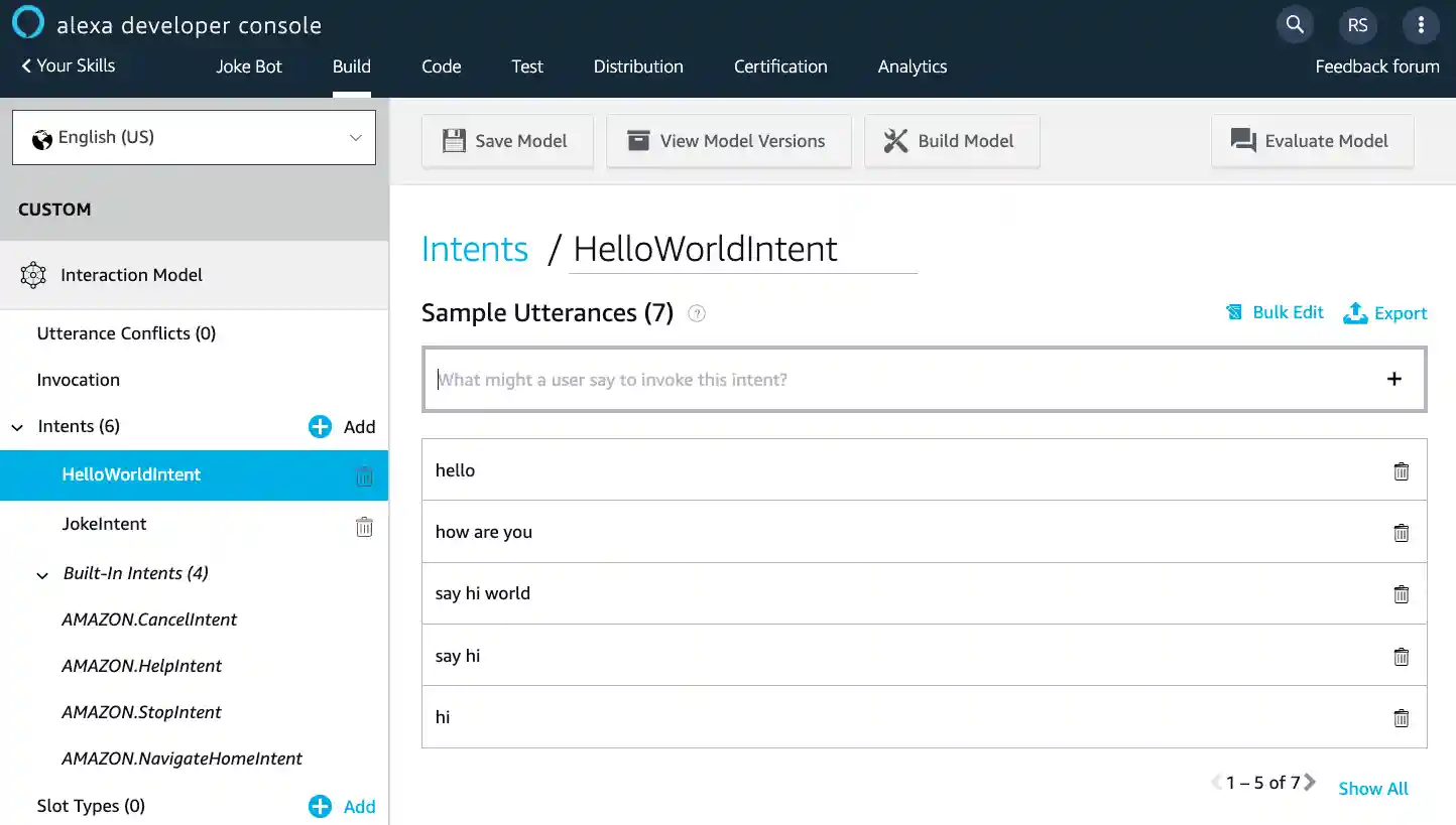 Hello World Intent Properties