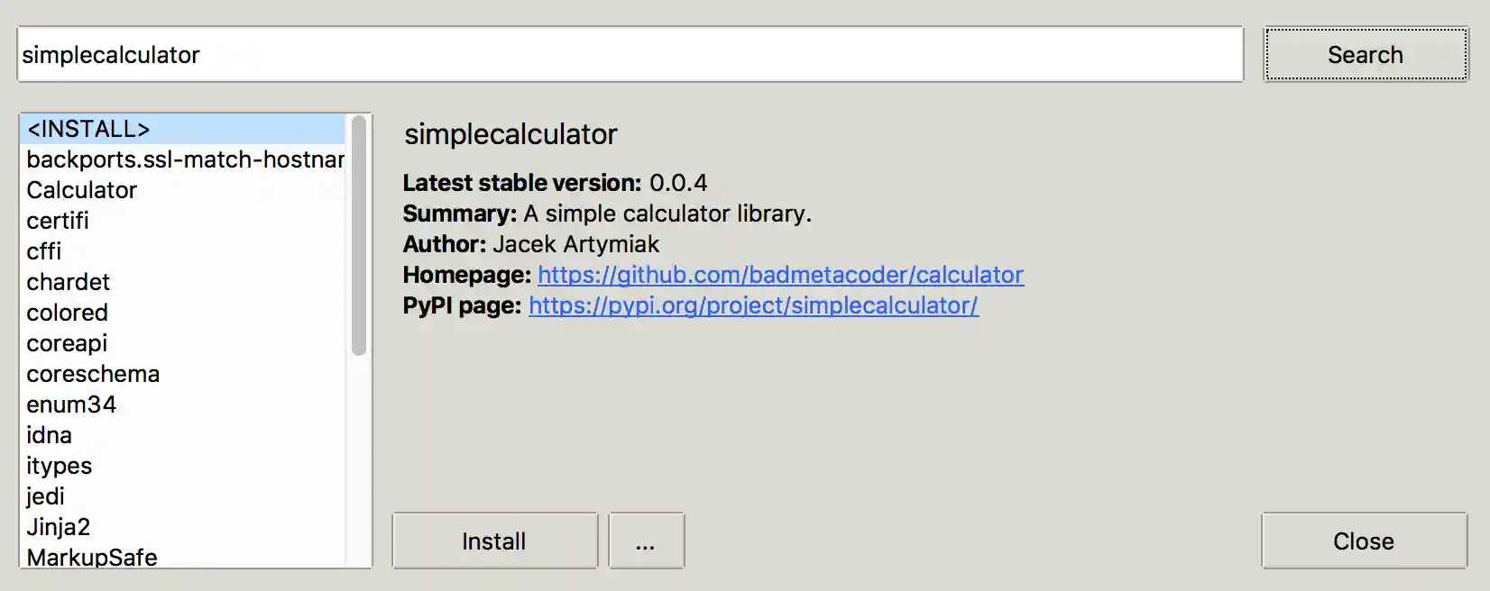 Installed simplecalculator package