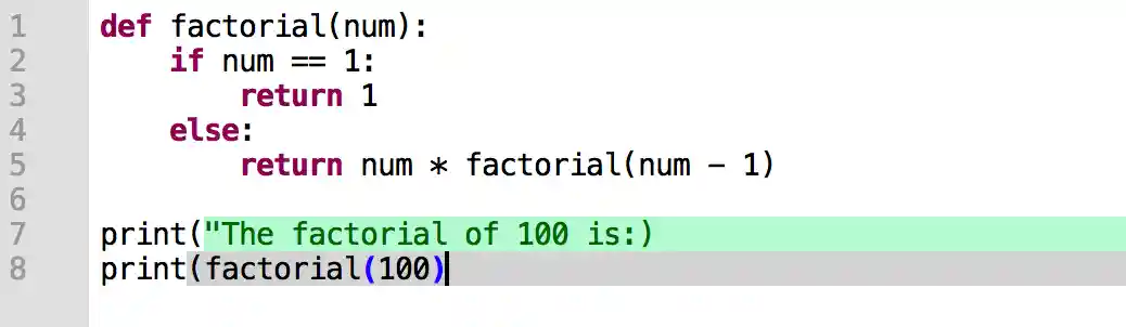 syntax errors for factorial function