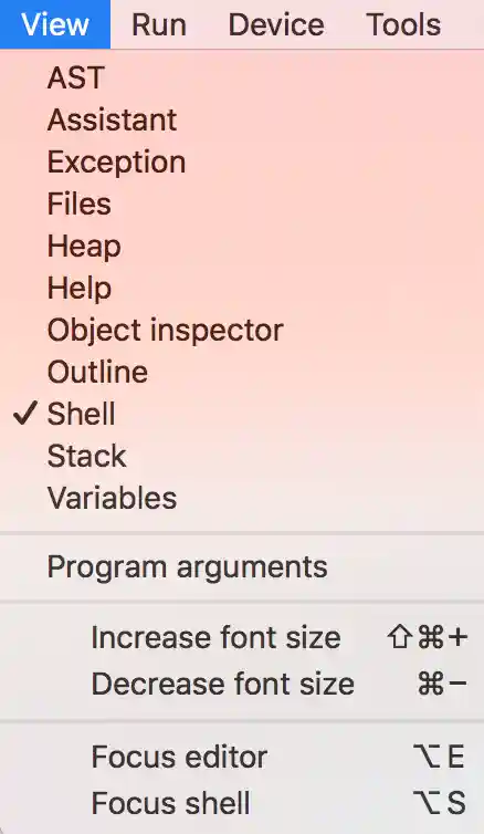Thonny's "View" Dropdown