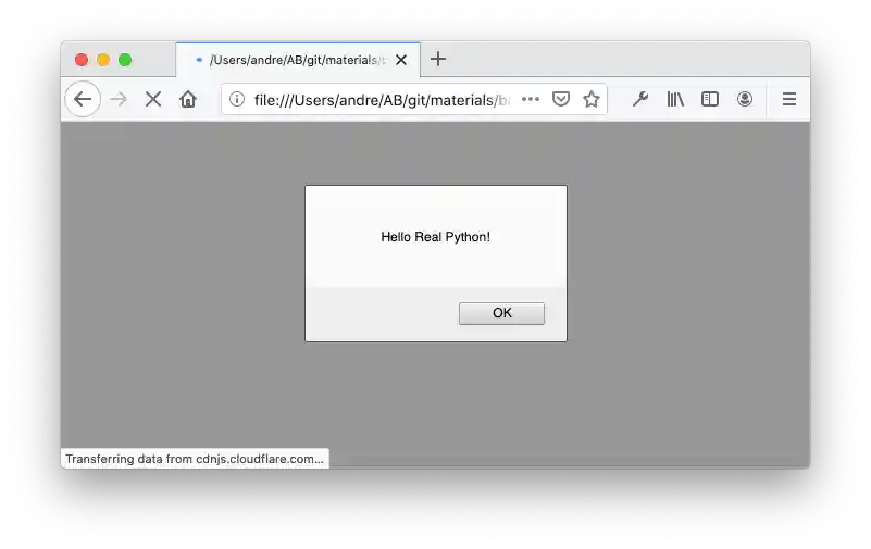 Alert Box in Brython