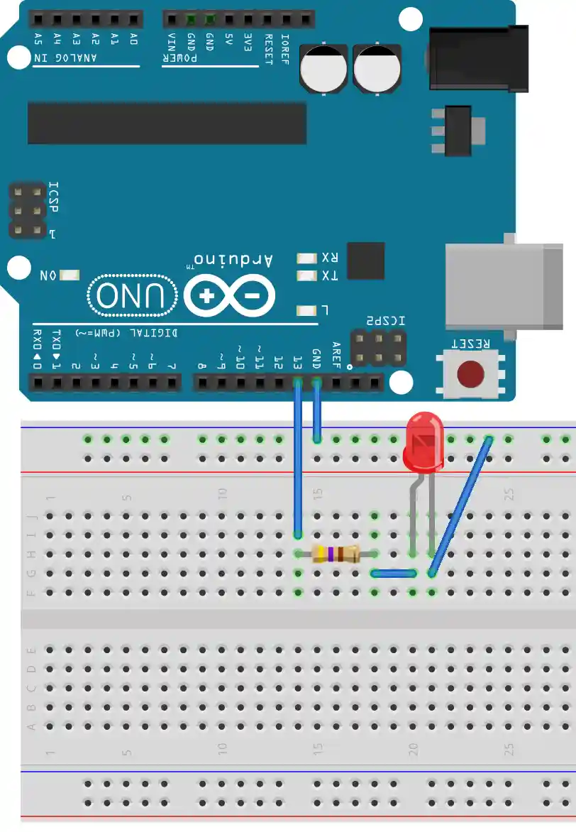 Circuit for blink sketch on breadboard
