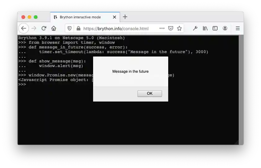 Promise in Brython Console