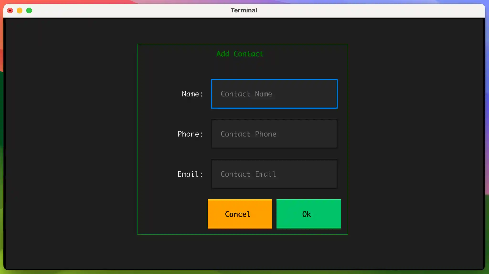 Contact Book Add Contact Dialog