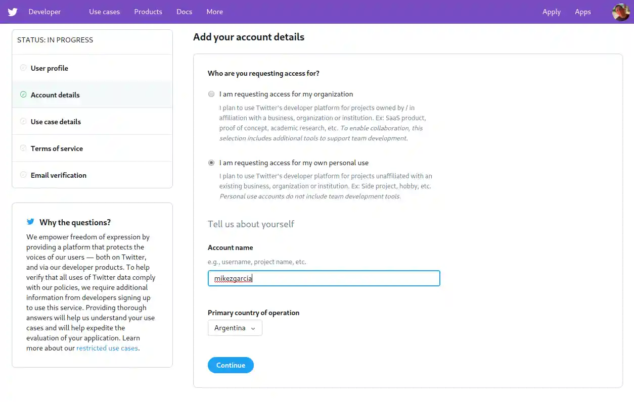 Complete account information