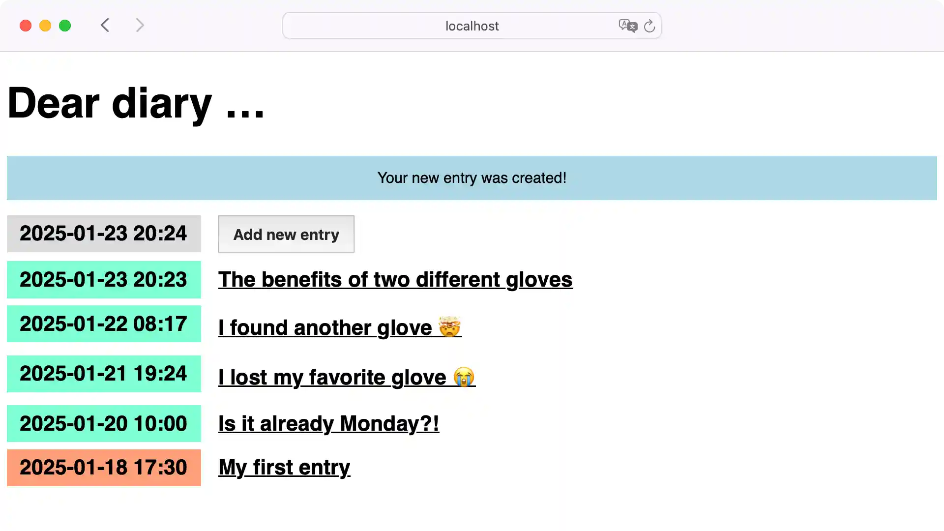 Diary List With Message
