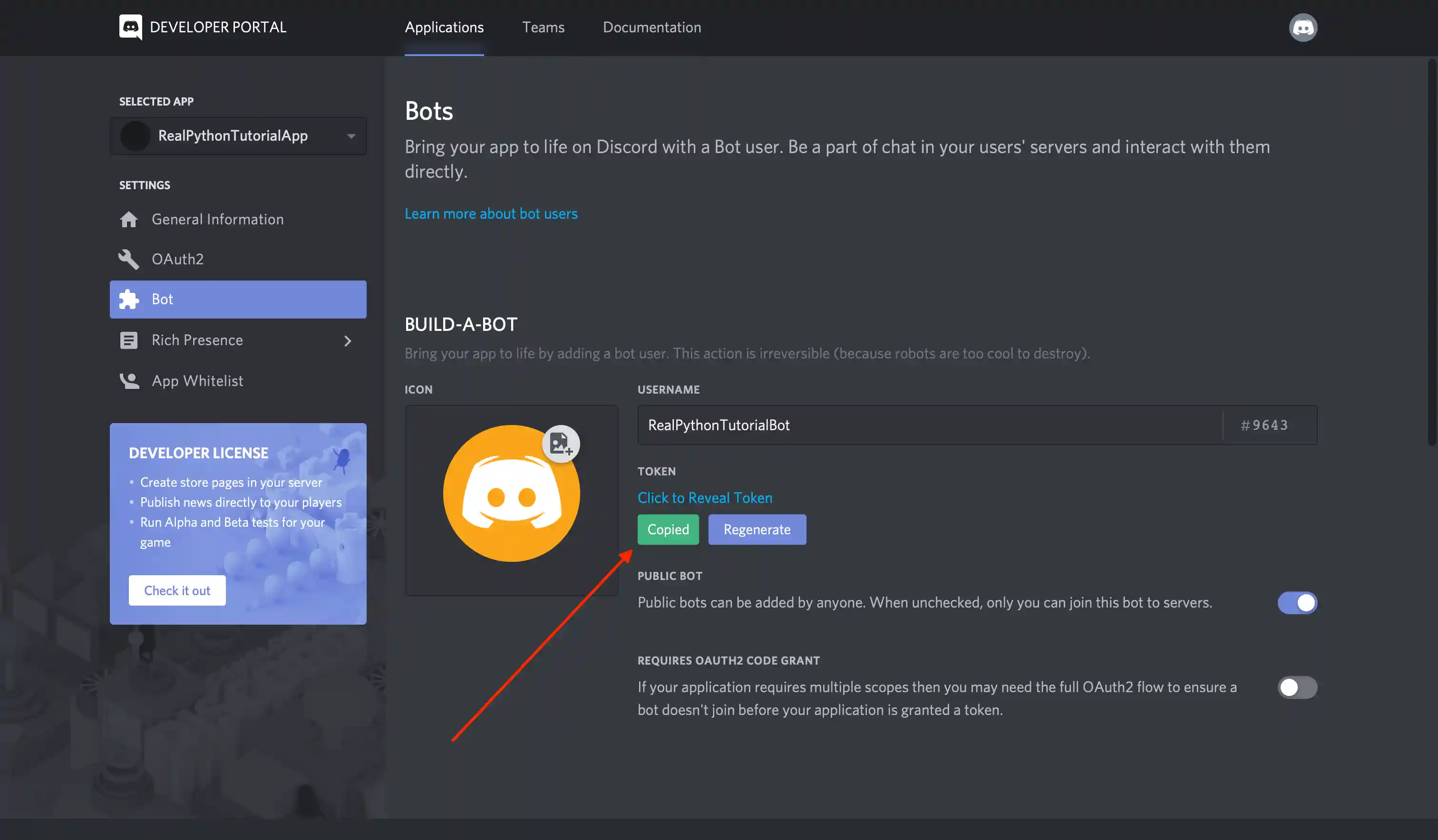 Discord: Copy Bot Token