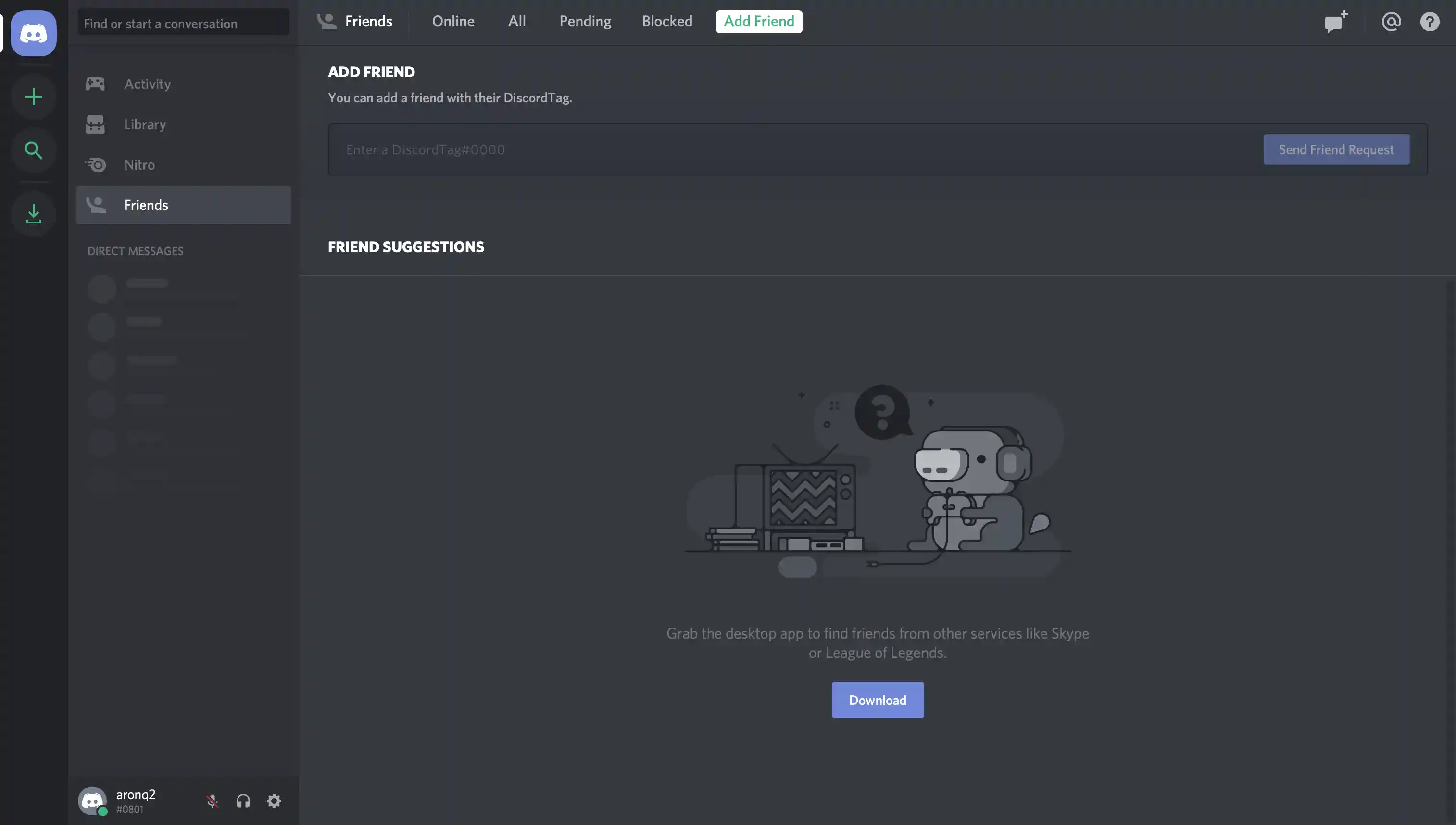 Discord: User Account Home Page
