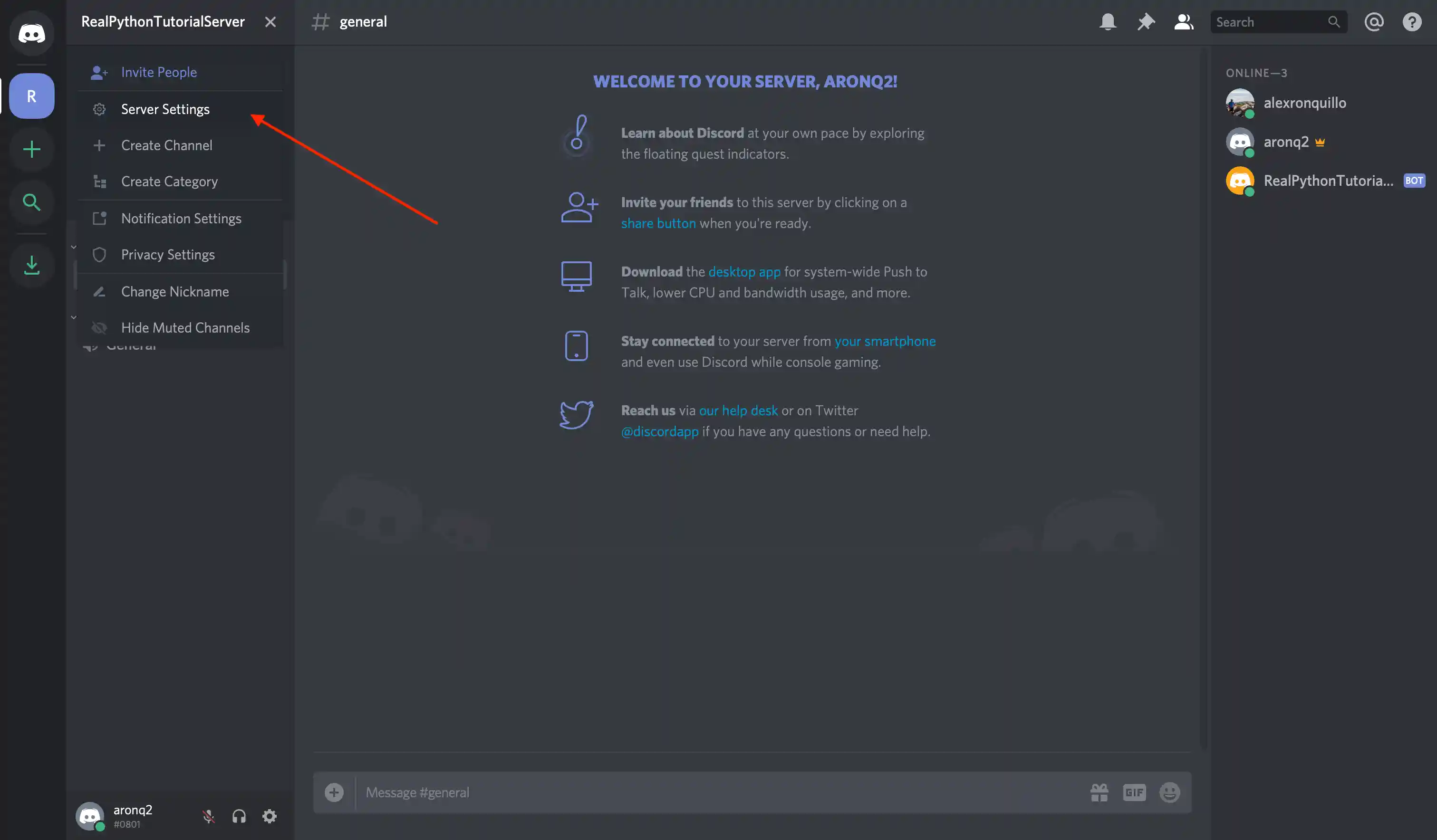 Discord: Server Settings Screen