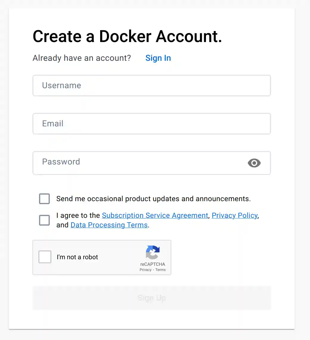 Docker Hub Sign-Up Form