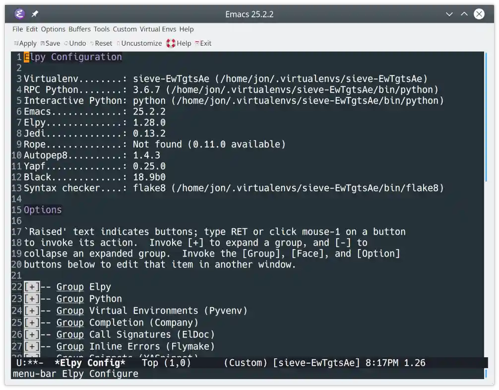 Configuring elpy in Emacs