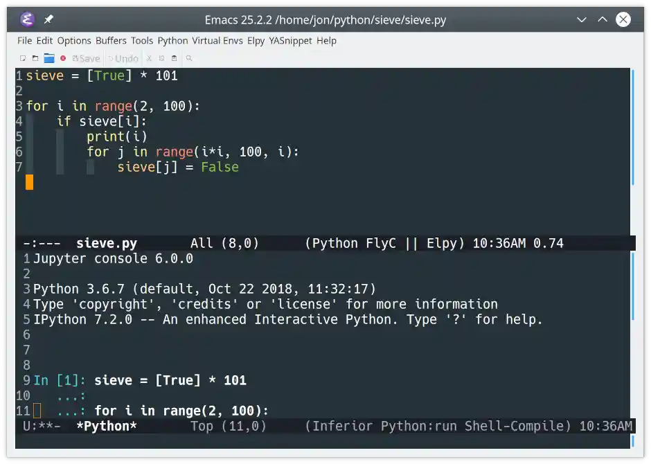 IPython running in Emacs