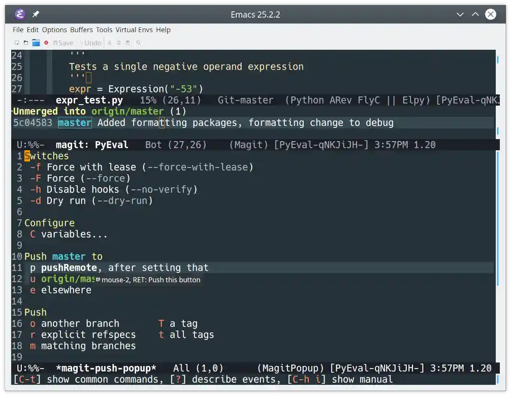 Pushing commits to a remote repo in Emacs
