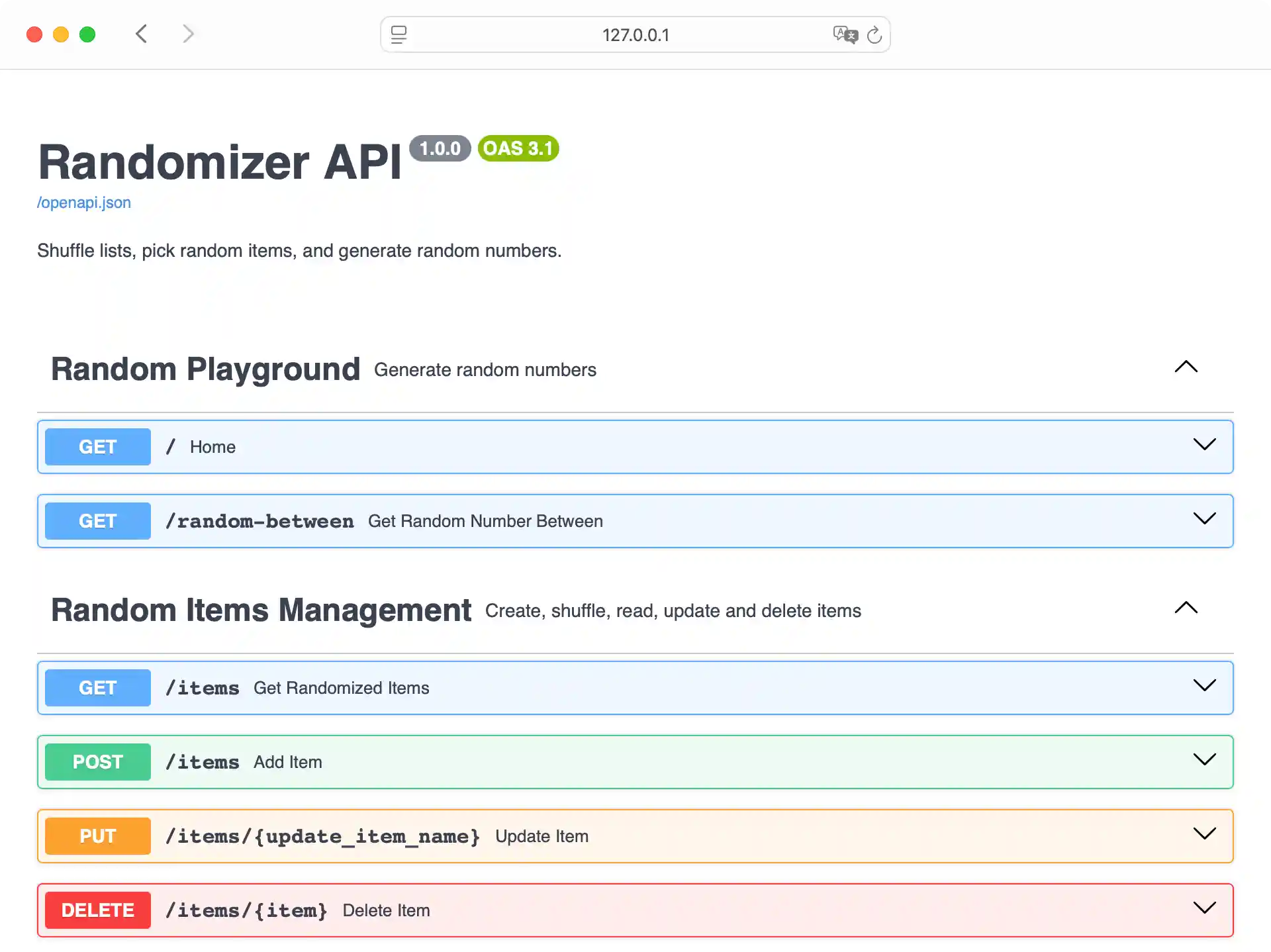 Organized API in Swagger UI