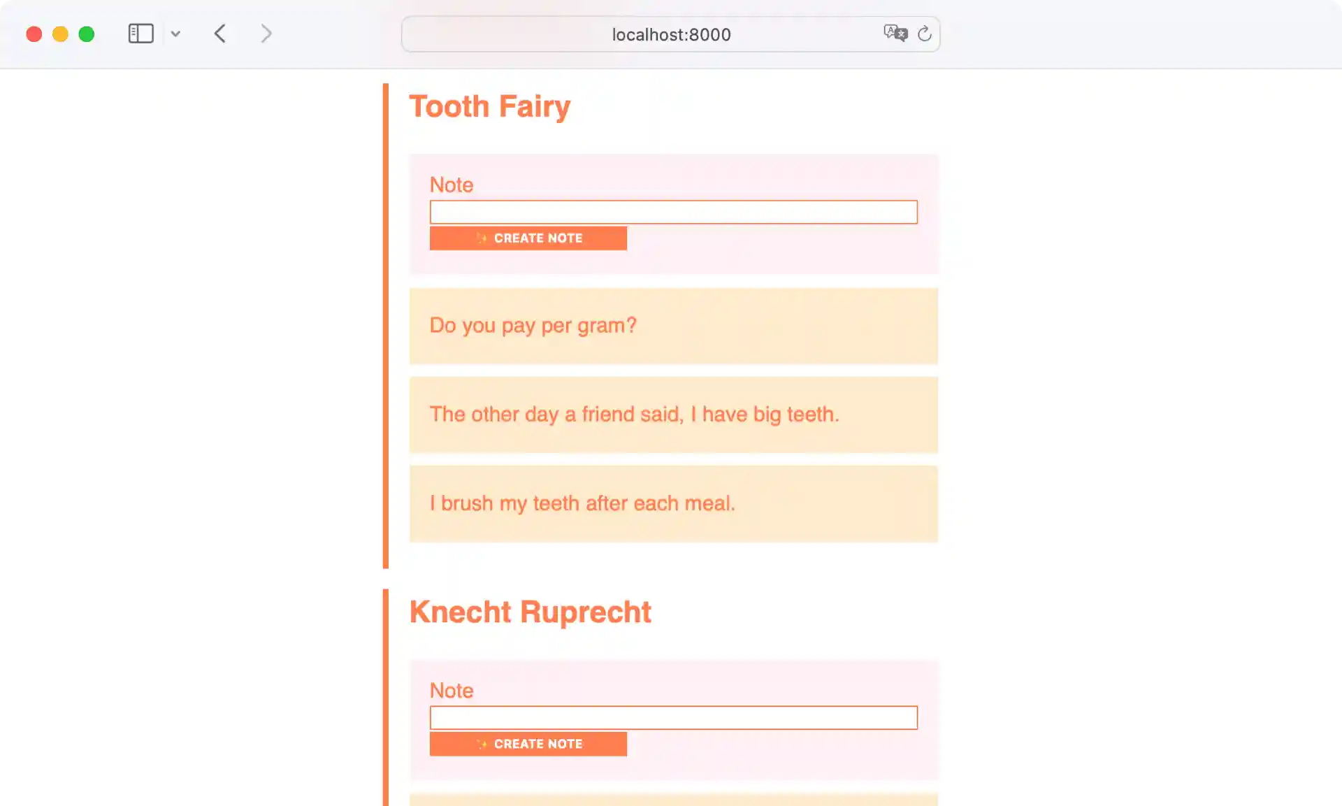 Screenshot of Flask website with styling of notes