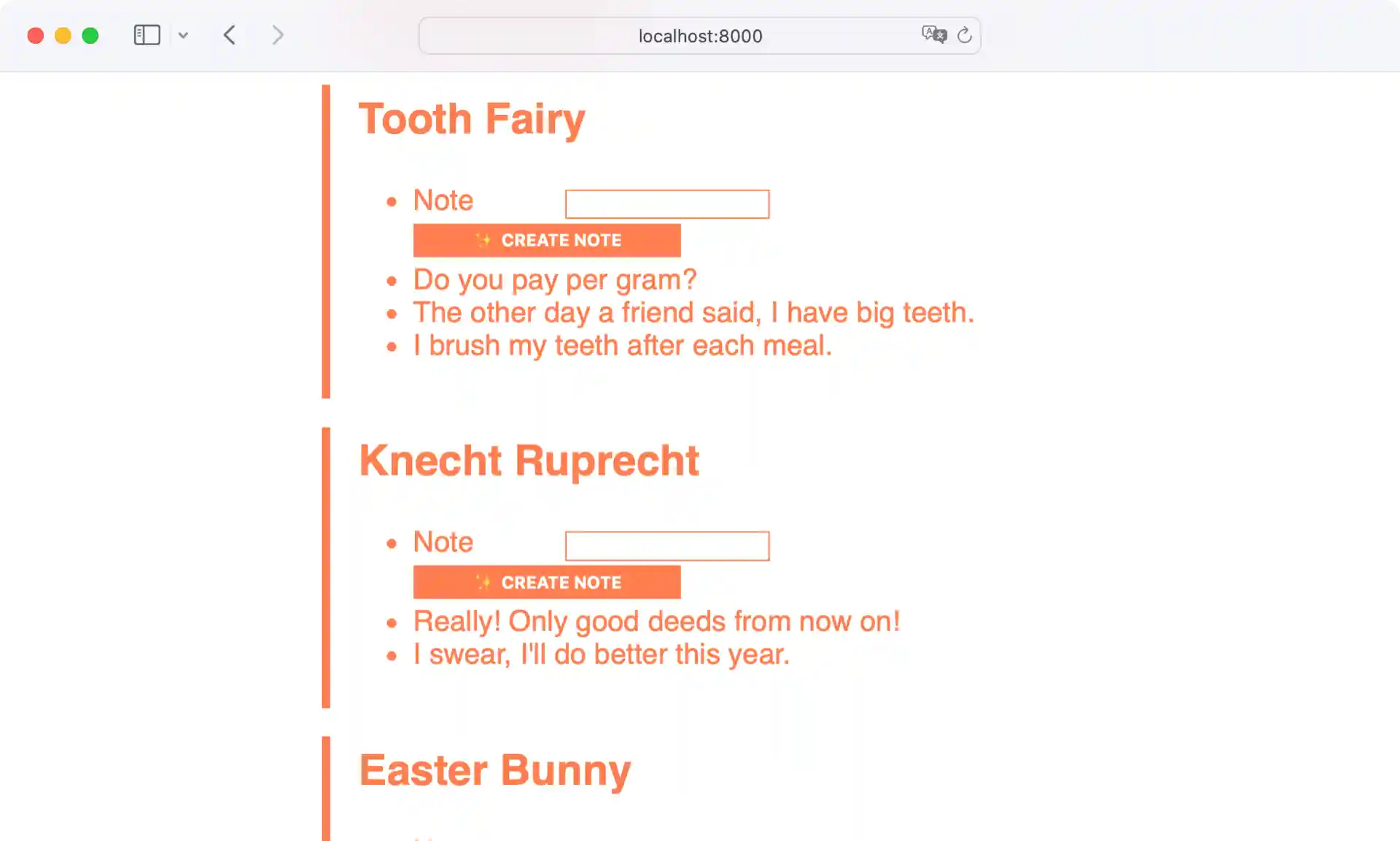 Screenshot of Flask website with unstyled notes