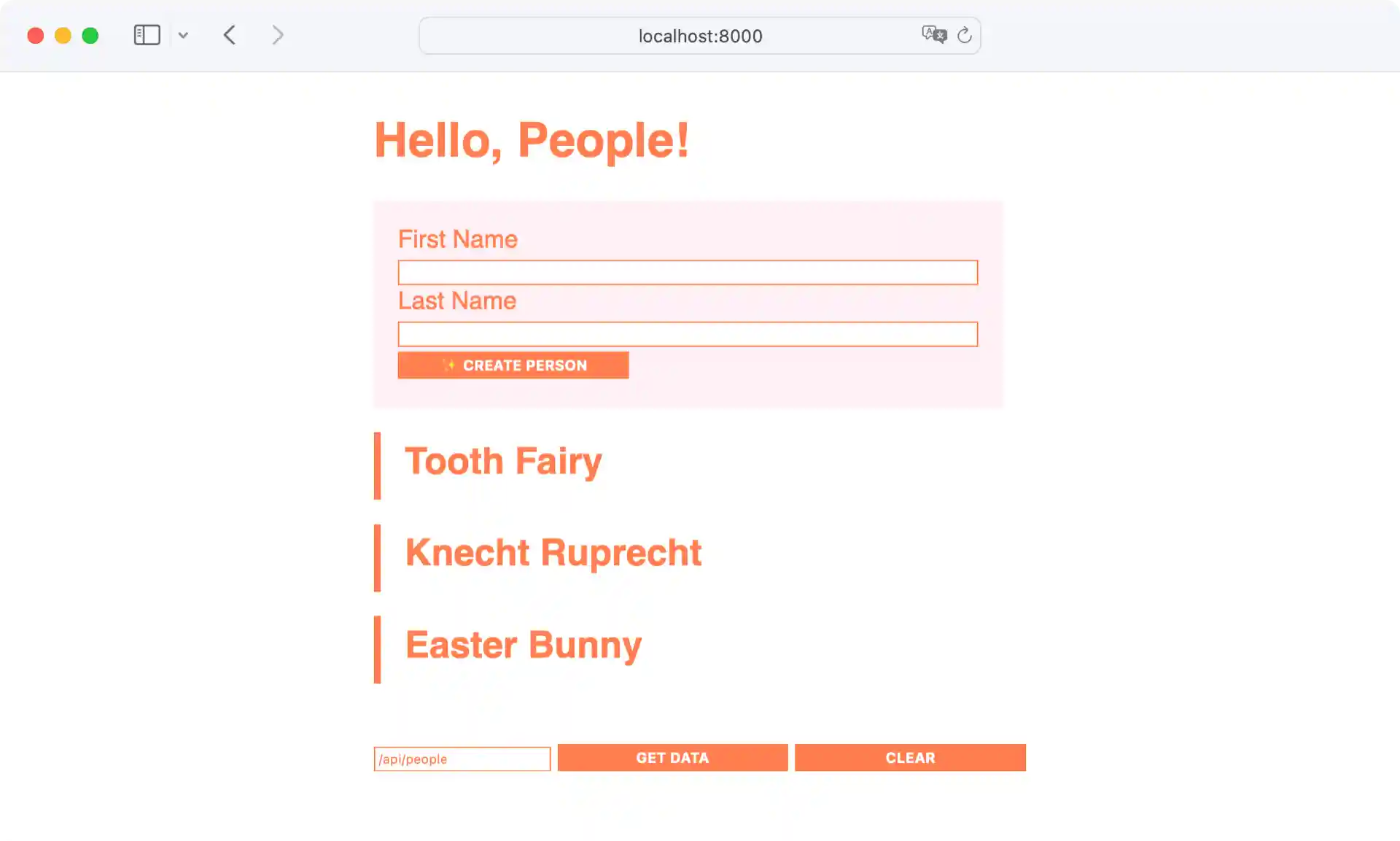 Screenshot of Flask website with list of People