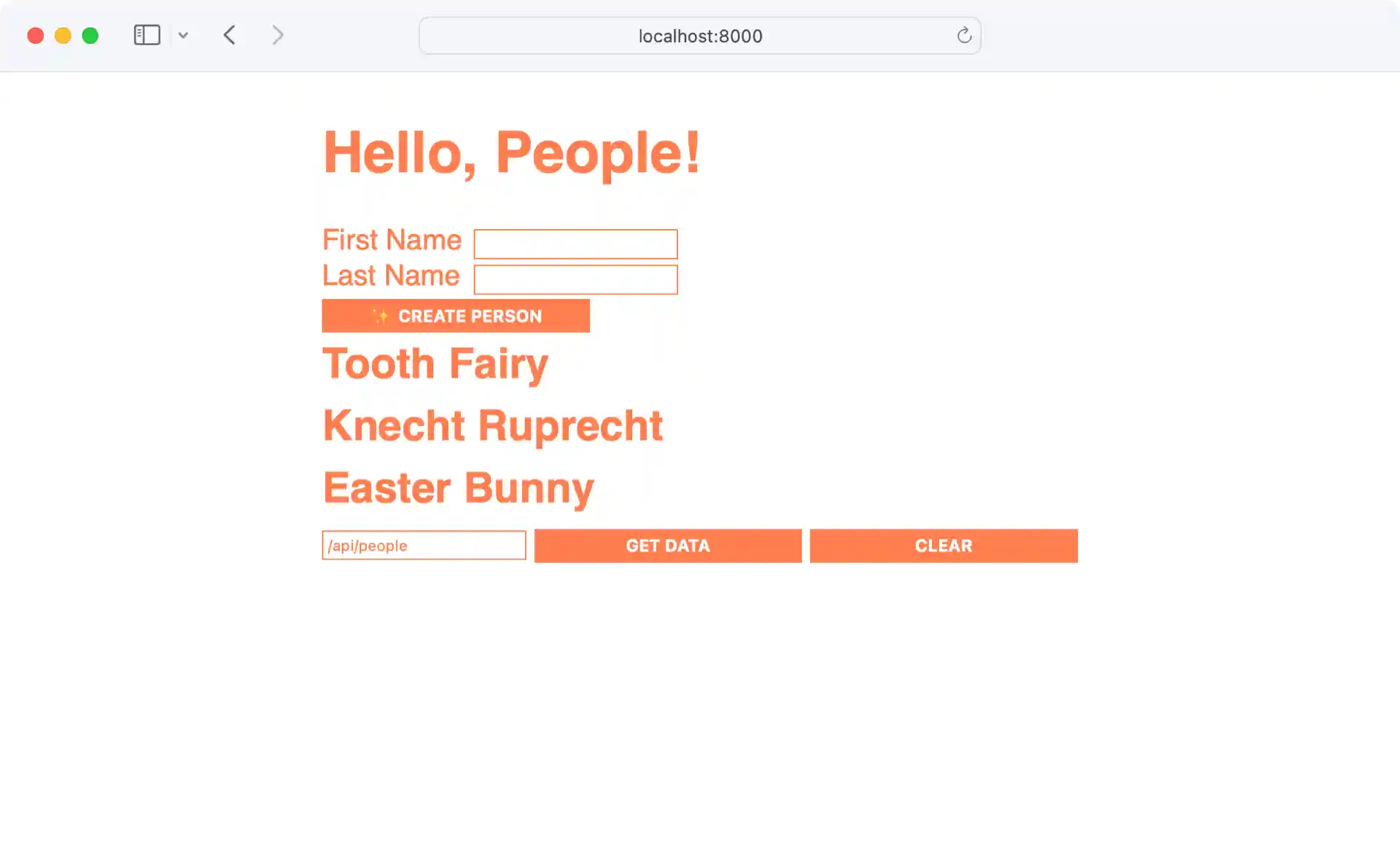 Screenshot of Flask website with an unstyled form