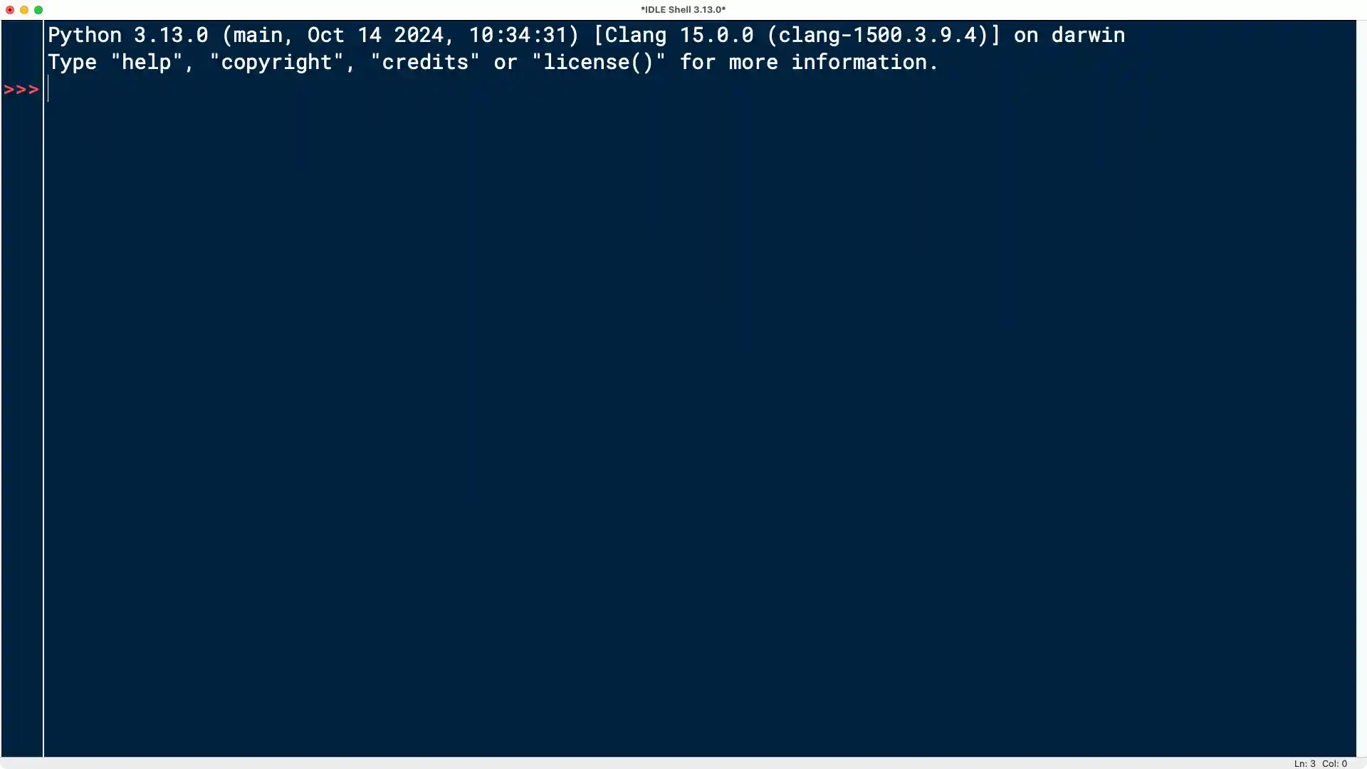 Interactive Python interpreter session in IDLE 3.13