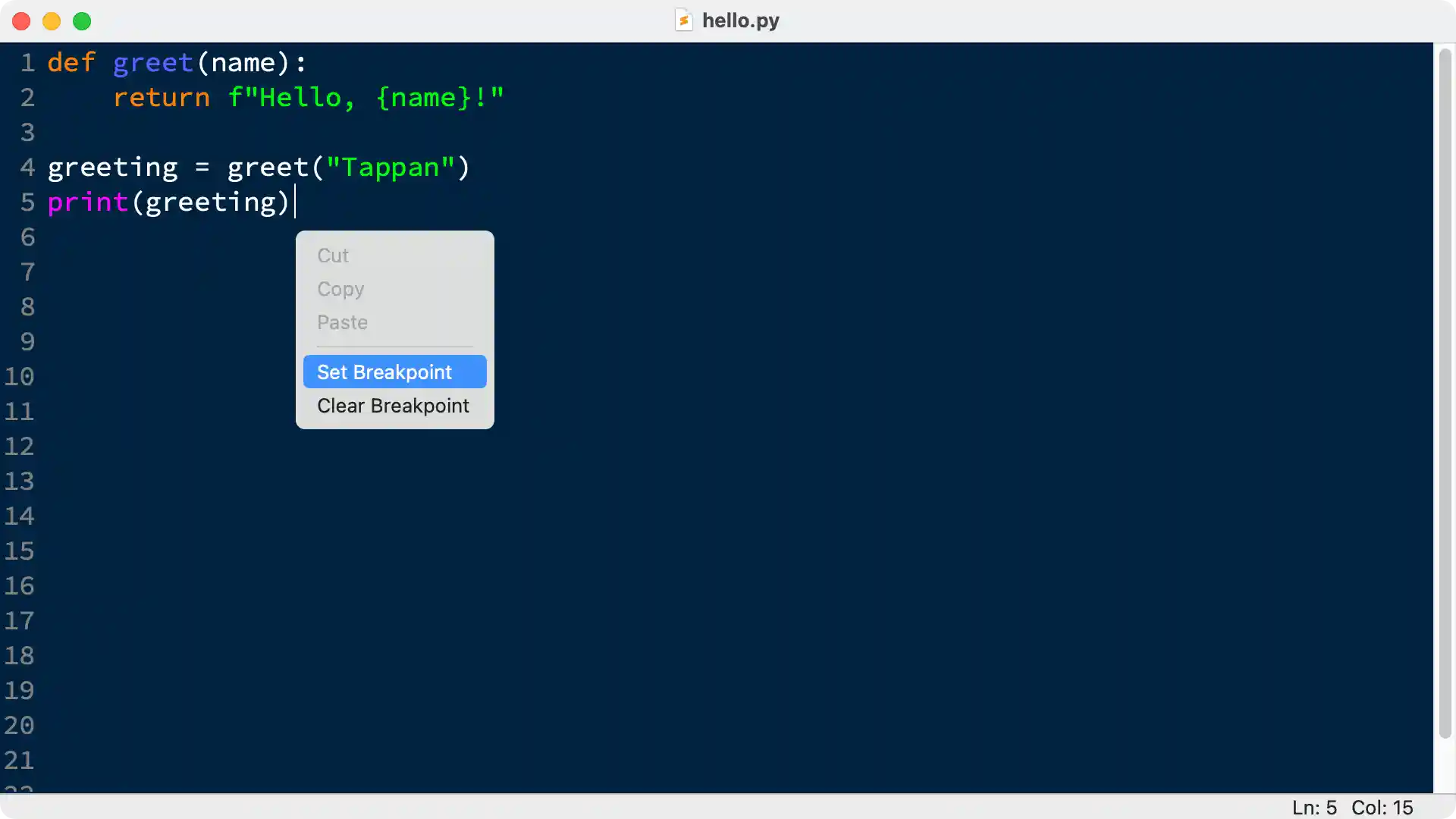 IDLE breakpoint context menu