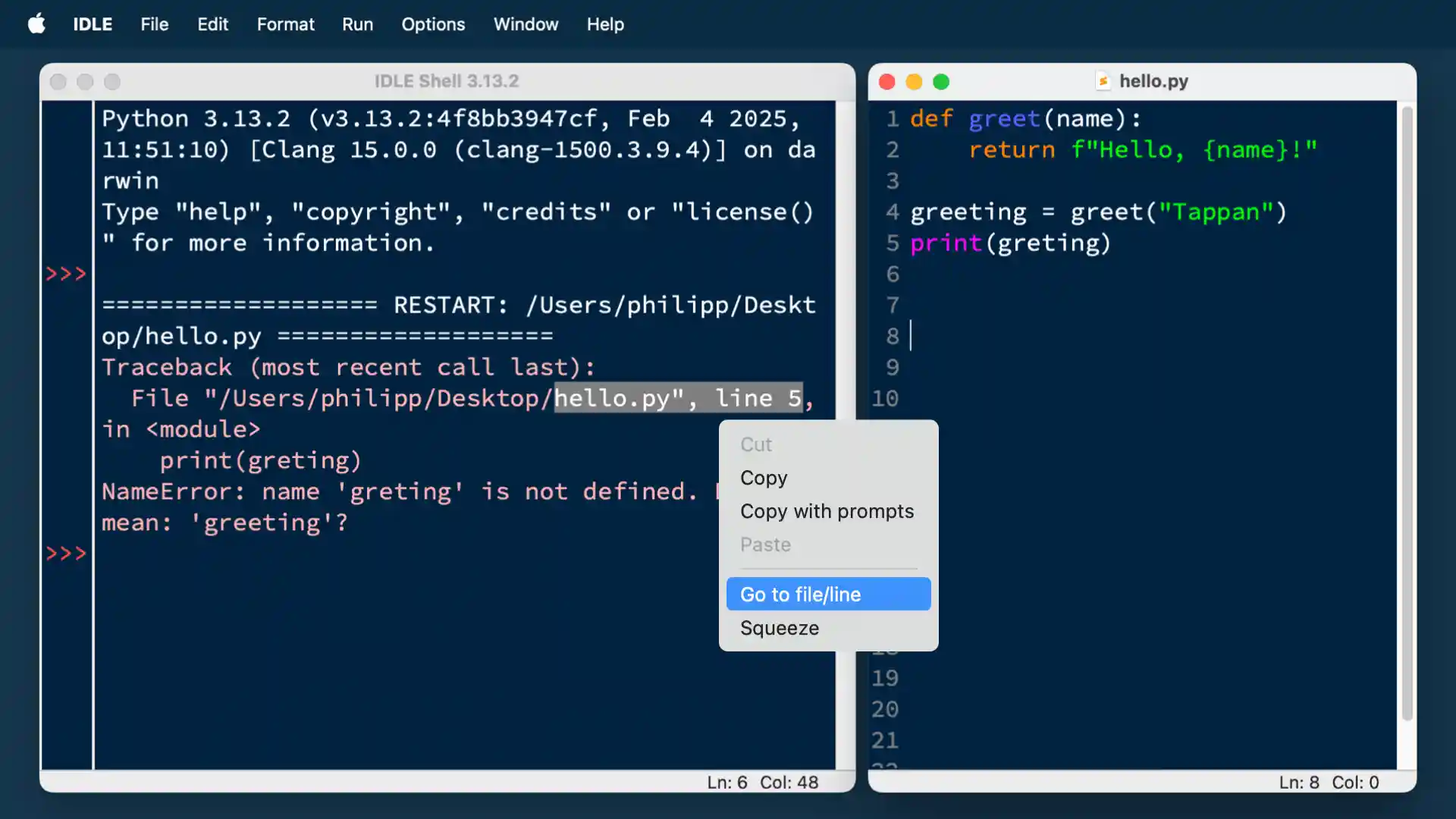 IDLE go to line context menu
