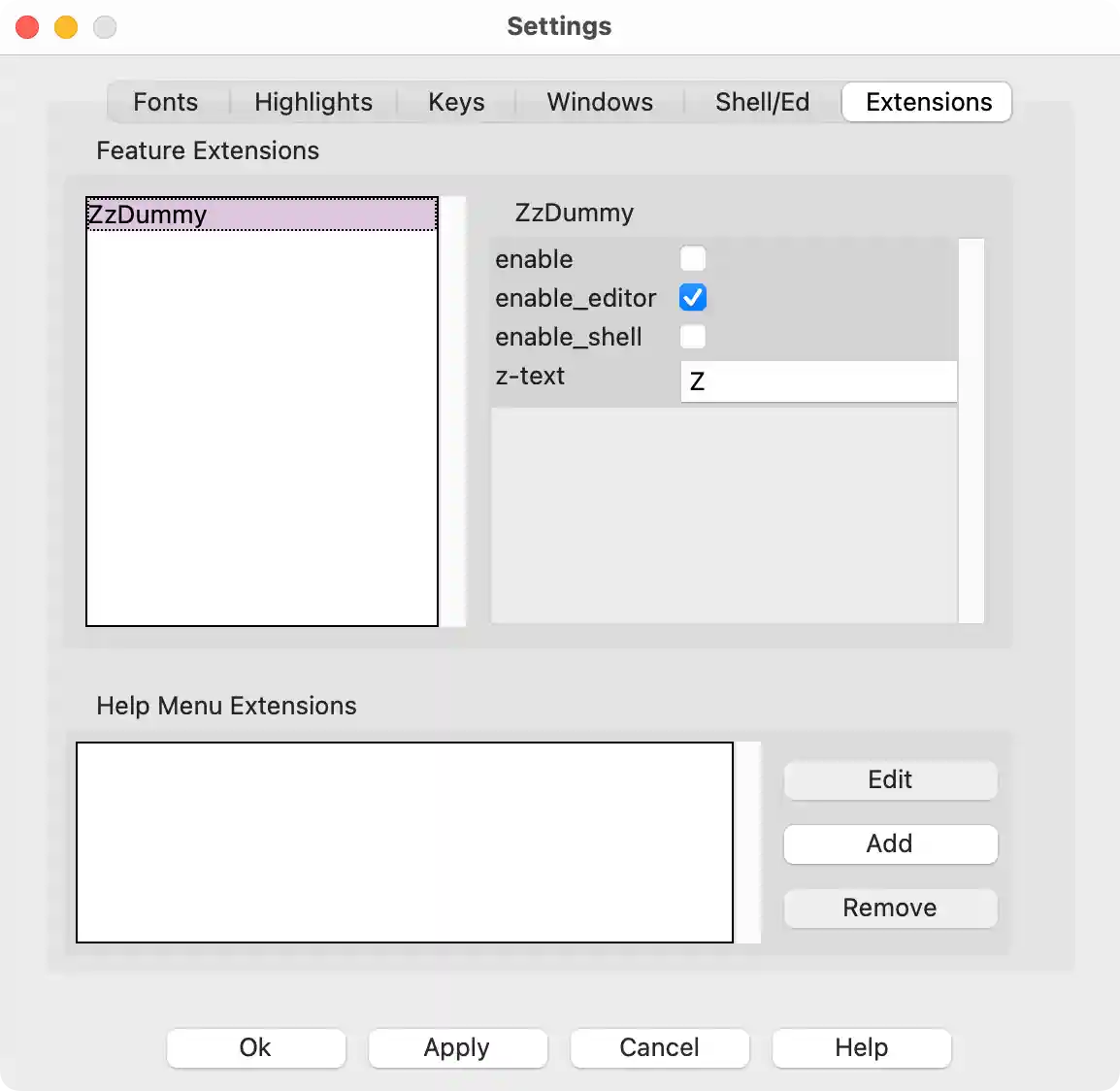 IDLE extensions settings