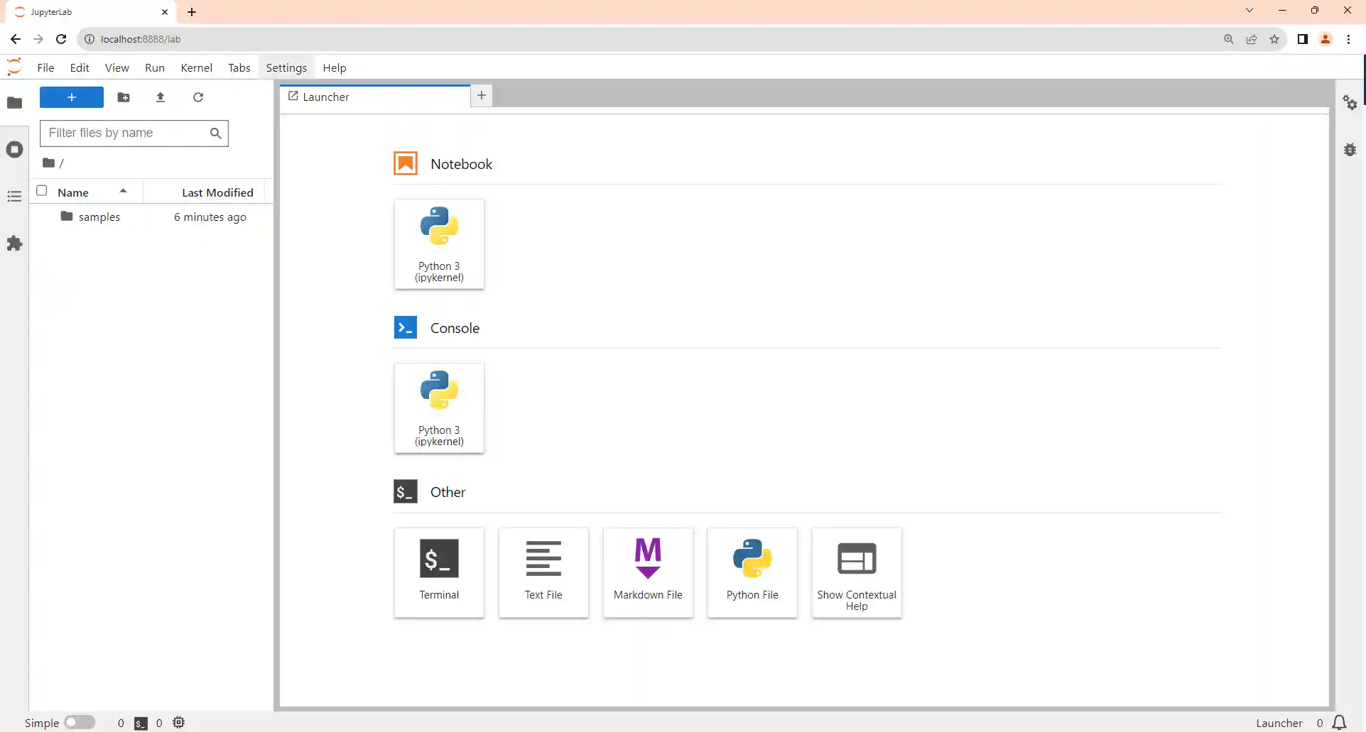 main jupyterlab interface