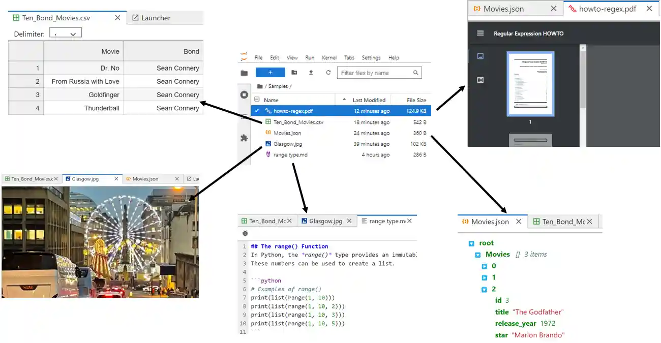 Different file types opened in file browser