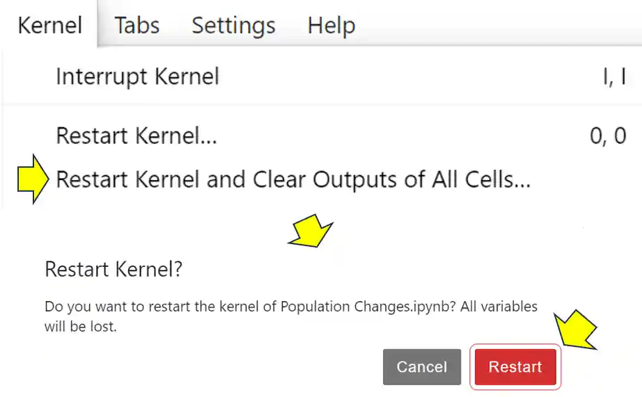 restarting  notebook kernel