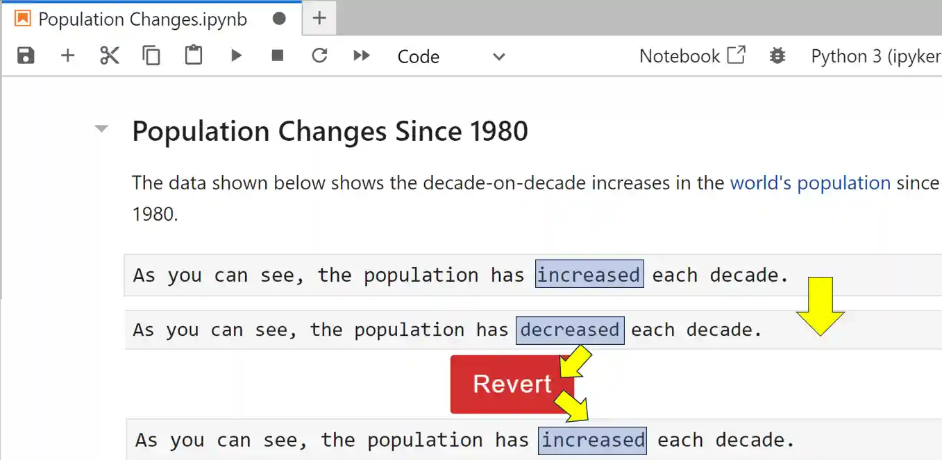 screenshot of changing text