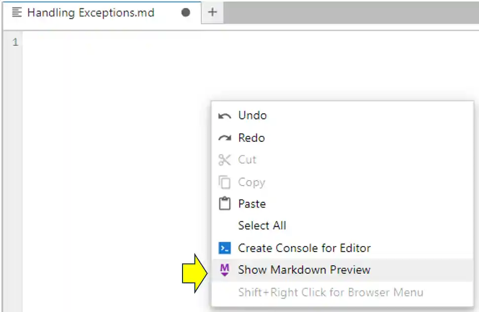 menu to open markdown preview window